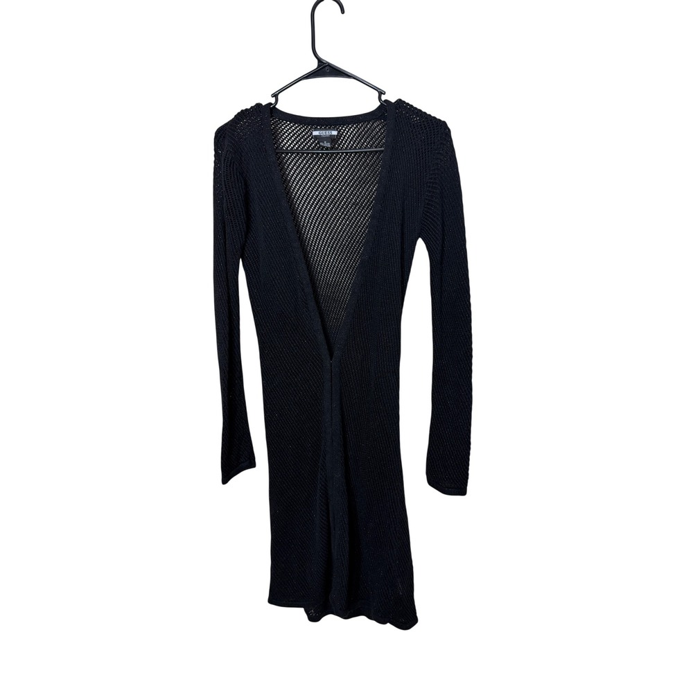 GUESS Jeans Black Metallic Knit Long Sleeve Open Front Cardigan Duster Size M